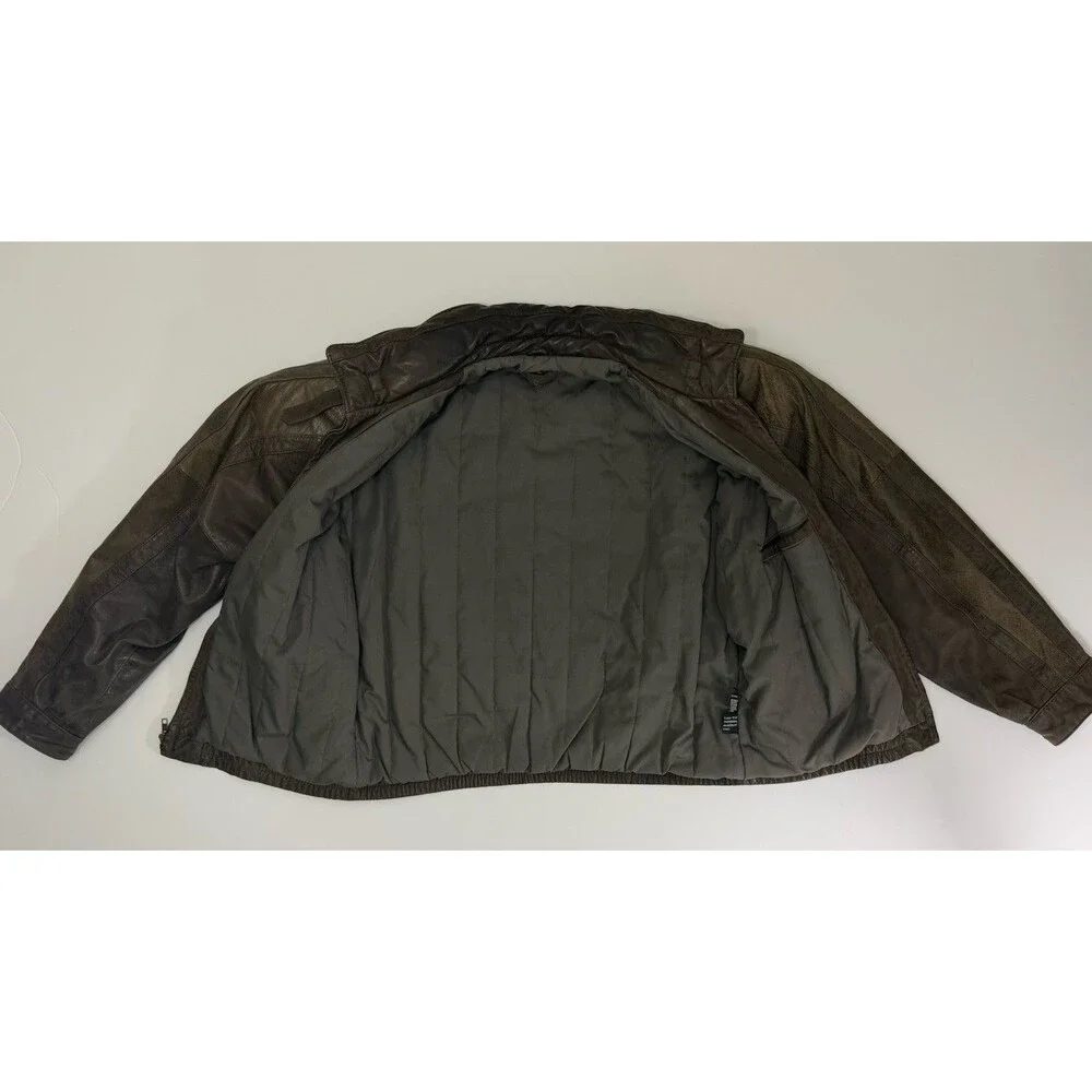 VTG Saxony Bomber Leather Jacket Mens 42 Two Tone Brown Biker Moto 90s Rare